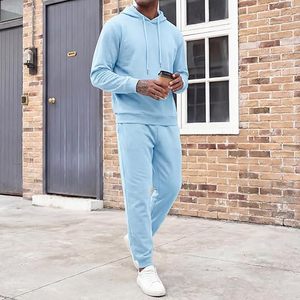 Unisex Brown Hooded <b>Tracksuit</b> Set Solid Color Cotton Full Length Casual Wear With Side Pockets Drawstring Closure Autumn Style - Product Image 6