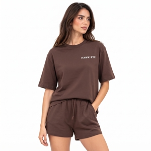 Women's Brown <b>2</b> <b>Piece</b> Lounge Set Casual Short Sleeve Custom Print Tee and Shorts Summer <b>Outfit</b> - Product Image 6