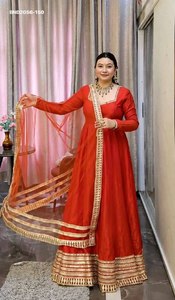 High Quality Roman Silk with Embroidery Lace-Real <b>Mirror</b>-Cording Lace work Floor-Length Gown-Pant-Net Dupatta Set Woman Fashion - Product Image 5