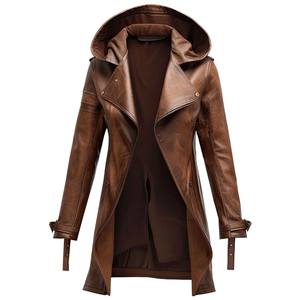 Manteau long à capuche en cuir souple pour femme, veste d'hiver, vêtement d'extérieur, style moderne et décontracté, veste en cuir tendance pour femme - Product Image 4