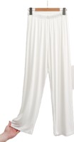 Pantalon large en satin pour femme, couleur unie, taille élastique, coupe ample, longueur complète, décontracté, été, respirant, séchage rapide, rose, marine, blanc