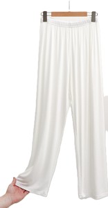 <b>Women's</b> Satin <b>Wide</b> <b>Leg</b> Pants Solid Color Elastic Waist Loose Fit Full Length Casual Summer Pants in Pink Navy <b>White</b> Black - Product Image 5