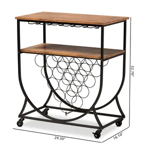 Premium Handmade Metal Home Bar Serving Cart with Gold Finish Bottle Holder Glass <b>Rack</b> Spacious Shelves Heavy Duty Wheels and - Product Image 2