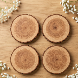 Bela Artisan Solid Beech Wood Live Edge Farmhouse Style Coasters Set 4 Bark Natural End Grain <b>Tree</b> <b>Slice</b> for Hot/Cold Drinks - Product Image 1