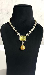 Yellow Stone Polki Layered Design Necklace with Earrings Gold Plated Fashion Jewelry Set - Product Image 5