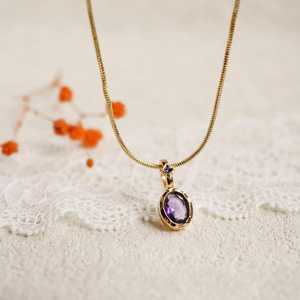 Colgante de amatista para mujer, plata de ley 925, chapado en oro de 14 quilates, delicado, piedra de nacimiento de febrero, joyería con piedra preciosa curativa. - Product Image 1