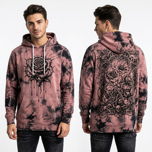 Sudadera con Capucha Personalizada Estilo Vintage Azul Marino con Lavado Ácido para Hombre, Estampado Gráfico Tribal Guerrero Ritual, Venta al por Mayor, Estilo Étnico Urbano - Product Image 4