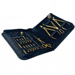 Kit d'outils professionnels pour extensions de cheveux Morje Surgical en métal plaqué or avec pinces, aiguilles à crochet, boucles et étui de rangement - Product Image 1