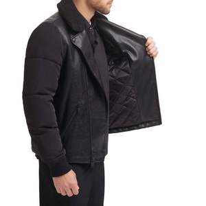 Veste de moto en cuir noir pour homme, col en fourrure, manches matelassées, fermeture éclair, coupe-vent, manteau d'hiver pour motard - Product Image 3