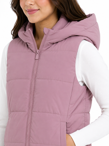 Womens <b>Pink</b> Knitted <b>Waterproof</b> Puffer Vest Hooded Sleeveless Winter <b>Jacket</b> Warm Padded Full Zip Front Lightweight Insulated - Product Image 4