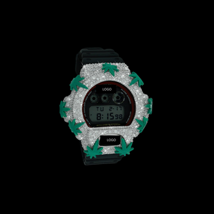 Reloj G-Shock de Lujo con Diamantes, Correa Negra con Acabado Plateado Premium, Resistente al Agua, Regalo de Boda o Compromiso Unisex - Product Image 1