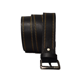 Ceinture en cuir de vachette noir avec boucle à ardillon rectangulaire, style décontracté, durable, moulage monobloc - Product Image 1