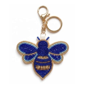 Llavero de abeja con cuentas de cristal azul y dorado, colgante para llaves, accesorio para bolsos, carteras y bolsas, regalo para mujeres y niñas - Product Image 1