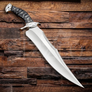 Cuchillo Bowie de Hoja Fija para Caza y Supervivencia, Hecho a Mano con Acero D2, Punta Clip, Mango de Madera Exótica y Empuñaduras de Acero Forjado, 15.50 Pulgadas - Product Image 2