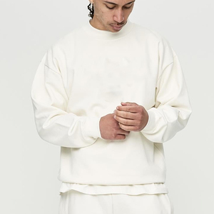 Sweat-shirt à capuche oversize pour homme, blanc uni, en coton tricoté, pull décontracté pour l'hiver, coupe classique, manches régulières - Product Image 3