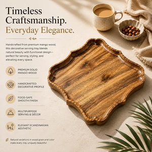 Unicorn Handicrafts Natural Wood Serving <b>Tray</b> <b>with</b> <b>Handles</b> for Coffee <b>Tea</b> Breakfast Snacks Food Dining Home Restaurant - Product Image 5