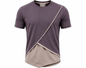 T-shirt à manches courtes pour homme, color-block, avec bordure contrastée, col rond, coupe décontractée, tissu tricoté - Product Image 2