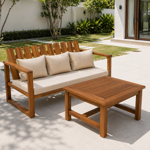 Sofá de Dos Plazas Moderno de Madera de Teca Sólida para Exteriores con Mesa de Centro, Muebles de Jardín de Lujo para Patio, Hotel, Resort, Villa - Product Image 5