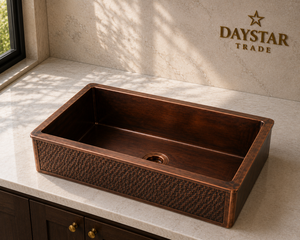 Évier de cuisine rectangulaire Daystar Trade en cuivre martelé fait main, à une cuve, quatre trous, brossé, facile à nettoyer, moderne, à encastrer sous plan - Product Image 1