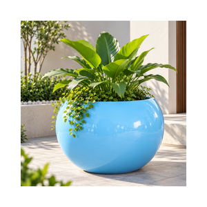 Pot de fleurs rond en fibre de verre léger et moderne pour la maison, le bureau, l'hôtel, le restaurant et la décoration extérieure - Product Image 1