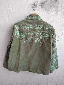 Handmade Bohemian Olive Green <b>Jacket</b> Women Floral Embroidery Casual <b>Short</b> Outerwear - Product Image 2
