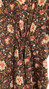 Vestido Kaftán Negro con Estampado Floral Étnico, Cuello en V, Estilo Bohemio Holgado para Mujer, Ropa de Resort, Vestido Casual de Verano - Product Image 5
