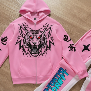 Low MoqWinter Thermal Fleece Streetwear Men's Sun Faded Distressed Acid Wash <b>Embroidery</b> DTG Logo Hoodie Flared Joggers Sweatsuit - Product Image 6