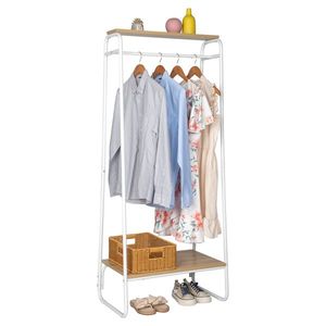 Robusto Appendiabiti Autoportante in Metallo Bianco con Ripiano in Legno e Barre Portabiti - Product Image 5