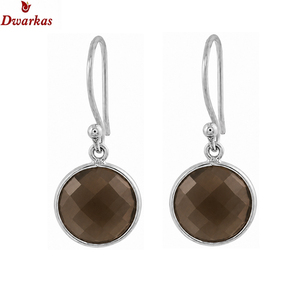 Elegant <b>handmade</b> <b>earrings</b> 925 sterling silver smoky quartz gemstone dangler drop bezel <b>earrings</b> for wedding party - Product Image 2