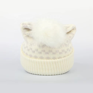 Gorro de Punto con Puño y Pompón para Mujer, 100% Acrílico, Blanco, con Logotipo Jacquard - Product Image 2