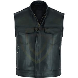 Gilet en cuir pour homme, automne/hiver, épais, coupe-vent, formel, fermeture éclair, sans manches, multi-poches, vêtement d'extérieur - Product Image 1