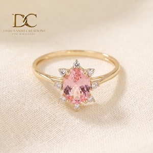 14KT Solid <b>Gold</b> <b>Vintage</b> Engagement <b>Ring</b> With Lab Diamond and Padpardscha Sapphire Engagement Wedding Band Jewelry for Women - Product Image 5