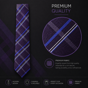 Corbata de seda 100% a cuadros morados para hombre |   Elegante Diseño Clásico para Bodas, Eventos Formales y Negocios, Ecológico, Tamaño Personalizado, Regalo - Product Image 6