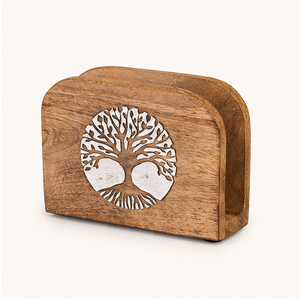 Porte-serviettes artisanal en bois de manguier, design rustique Arbre de Vie, support décoratif vertical pour serviettes, pour la maison, la restauration et la table. - Product Image 1