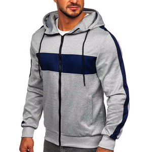 Sweat à capuche gris personnalisé de haute qualité avec rayures marine, fermeture éclair, nouveau, vente en gros, sweats à capuche sportifs, vêtements de sport - Product Image 6