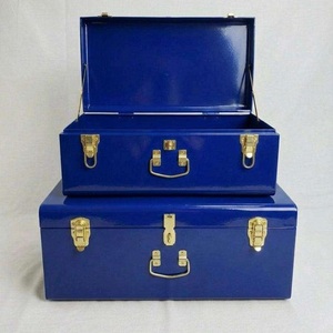 Elegant Olive Green <b>Metal</b> <b>Storage</b> Trunk Set of 2 Stackable <b>Boxes</b> with Brass Hardware Eco Friendly Box - Product Image 4