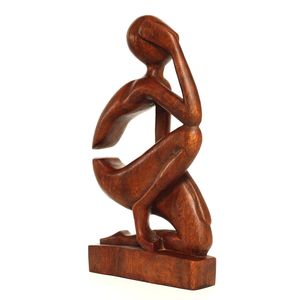 Sculpture de yoga en bois sculptée à la main, pose de méditation, décoration artistique pour salon, chambre et bureau - Product Image 6