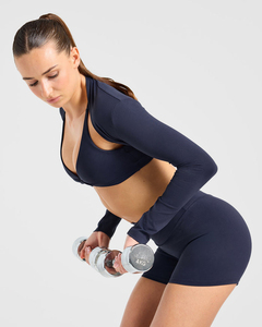 Top de punto elástico OEM para mujer, estilo bolero corto con hombros descubiertos, manga larga, ajuste ceñido, para uso casual en capas, de poliéster y elastano - Product Image 6