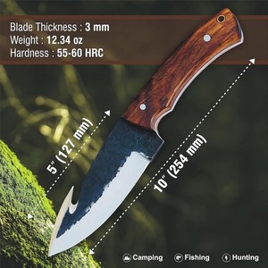 มีดล่าสัตว์ทำมือจากเหล็กคาร์บอน ใบมีดแบบ Fixed Blade ปลายแหลม ด้ามไม้ ขอบตรง ไม่สามารถปรับได้ ความหนา 0.6 มม. - Product Image 3