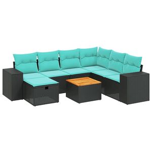Juego de sofás de patio de ratán sintético negro de 8 piezas con cojines, elegantes muebles de exterior - Product Image 2