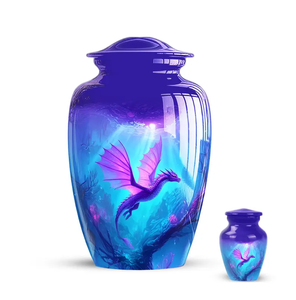 Purple Blue Cremation Urn Metal Ashes <b>Memorial</b> Vessel Custom Design Adult Burial <b>Keepsake</b> with Drawstring Pouch - Product Image 2