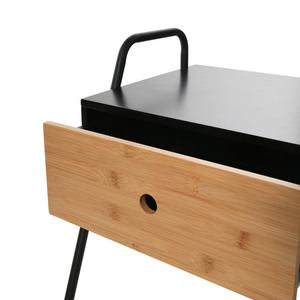 Modern Durable Adjustable Nightstand with 1 <b>Drawer</b> <b>Black</b> Solid Wood Frame Scandinavian Bedroom Furniture Storage Side Table - Product Image 5