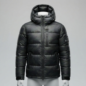Veste matelassée à capuche pour homme, camouflage noir, veste d'hiver matelassée, fermeture éclair intégrale, isolée, chaude, décontractée, pour l'extérieur - Product Image 1
