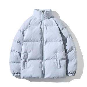 Blouson matelassé unisexe blanc à col montant, fermeture éclair, rembourrage épais en polyester, coupe décontractée, couleur unie, idéal pour l'hiver - Product Image 2