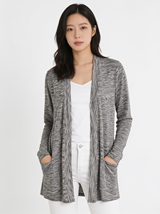 Women’s Korean Style Knit <b>Cardigan</b> Open Front Long Sleeve Cotton Blend <b>Lightweight</b> Layering Sweater - Product Image 3