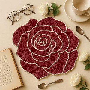 Handmade Knitted Embroidery Beaded Rose Shape Traditional Luxury Wedding Eco-Friendly Customizable <b>Place</b> <b>Mat</b> Floral Pattern - Product Image 3