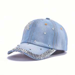 Gorras de Béisbol Unisex al por Mayor de Mezclilla con Diseño de 6 Paneles, Estilo Informal, con Pedrería Brillante y Hebilla Metálica - Product Image 6