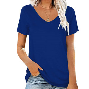 Women's Summer Casual Solid Woven Plain Dyed Loose Fit Crew Neck T-Shirt 60% Cotton 40% <b>Polyester</b> Eco-Friendly Soft Breathable - Product Image 6