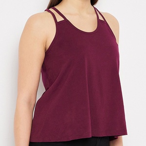 Womens Double Strap Tank <b>Top</b> Burgundy Cotton <b>Flowy</b> A Line Sleeveless Casual Camisole Manufacturer - Product Image 2