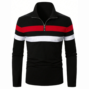 Sudadera de hombre informal con contraste de rayas y patchwork, manga larga, media cremallera, superventas 2026, venta al por mayor, MOQ bajo, servicio OEM - Product Image 1